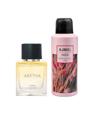 Ajmal Aretha Eau De Parfum 50ml 1.6 Fl.oz. & Neea Deodorant 150ml 5 Fl.oz. Party Wear Gift For Women | Pack Of 2