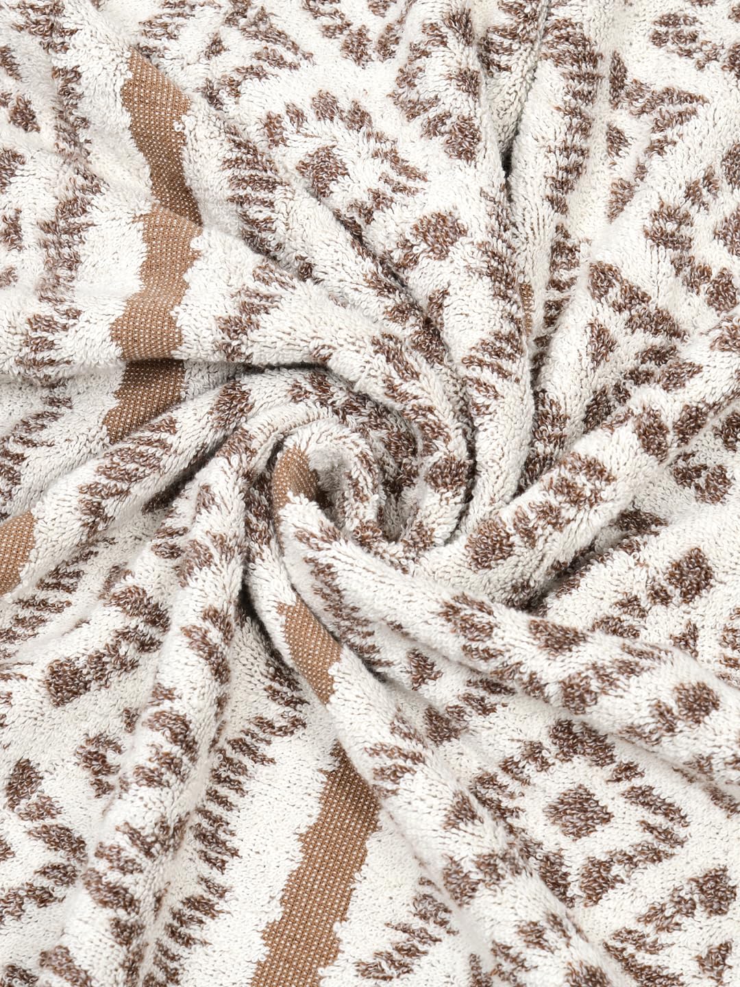Homefresh Decorative Cotton Bath Towel 500 Gsm | Geometric Pattern Brown & White (Kelle)