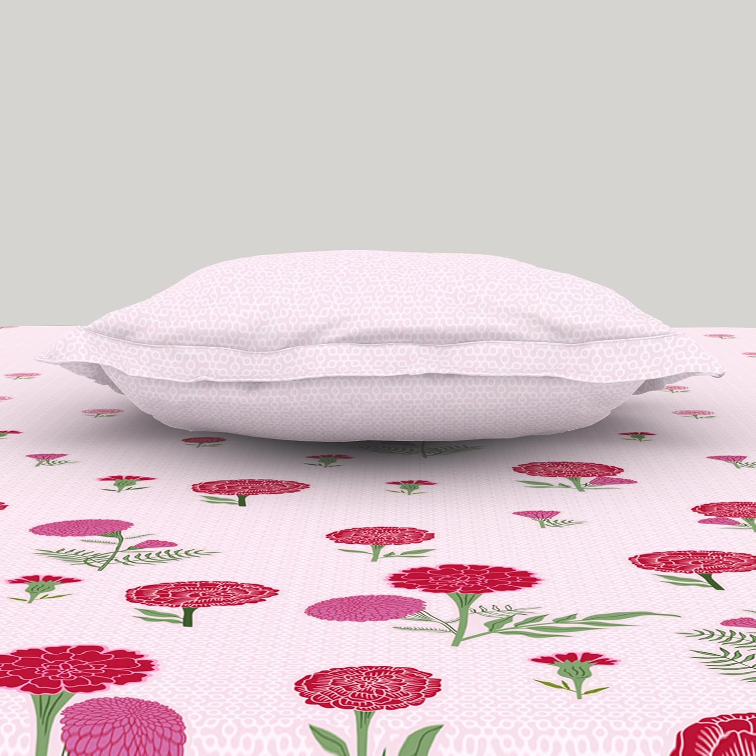 Single Bedsheet With 2 Pillow Covers (Size 60 X 88 Inches) Light Pink | 144 Thread Count Lightweight, Soft, Skin Friendly - Everyday Use Cotton Bedsheet