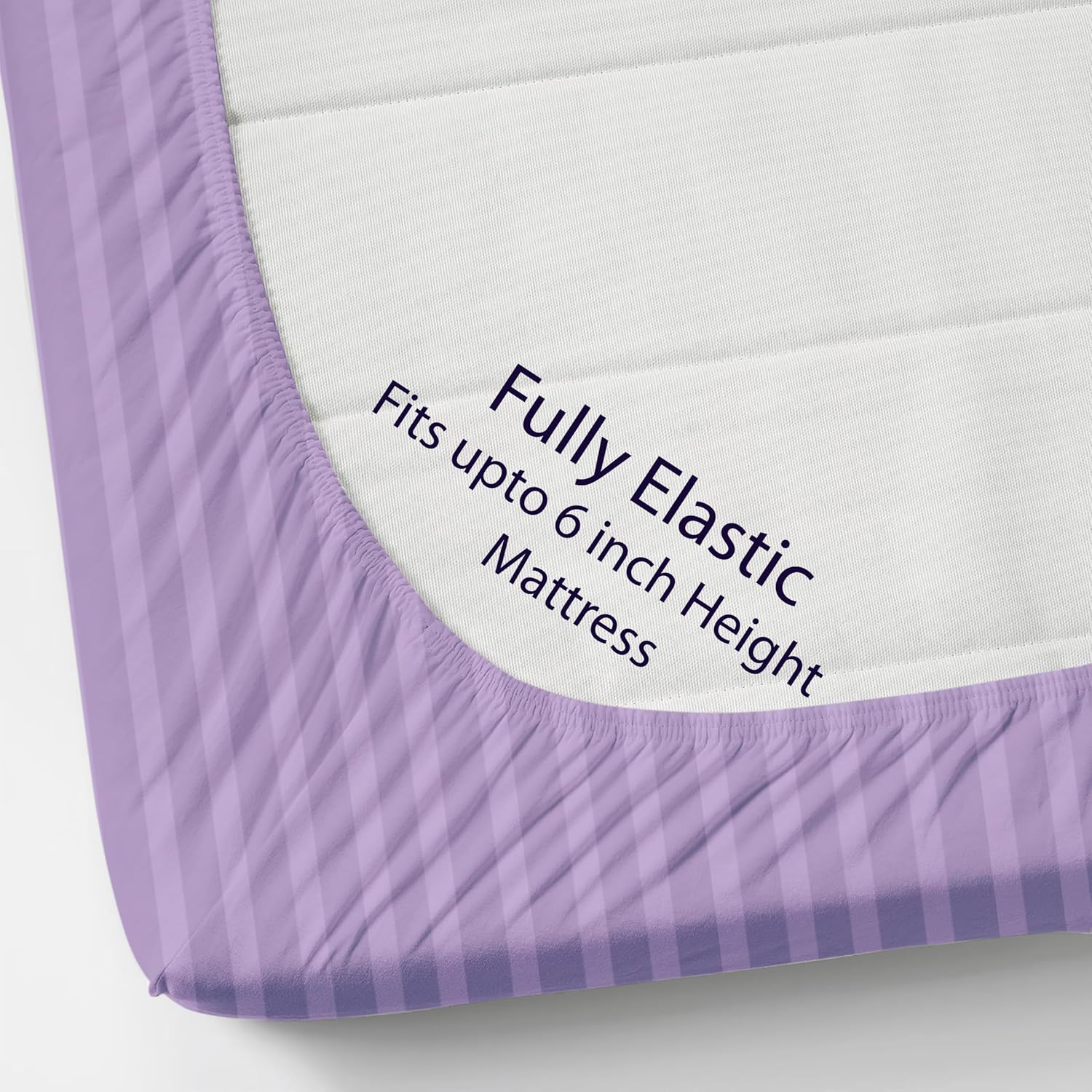 Cotton Elastic Fitted King Size Double Bed Bedsheet With 2 Pillow Covers - 72x78x6 Inches, Purple | Durable Bedsheets For Everyday Comfort
