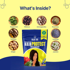 Blue Tea Caffeine Free Hair Protect Herbal Tea - 50 Pyramid Tea Bags In Zip Lock Pack | Antioxidants Support, Hair Protection - Gluten Free