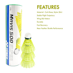 Yonex MAVIS 500 SUPER Nylon Badminton Shuttlecocks Pack Of 6, Colour - Yellow