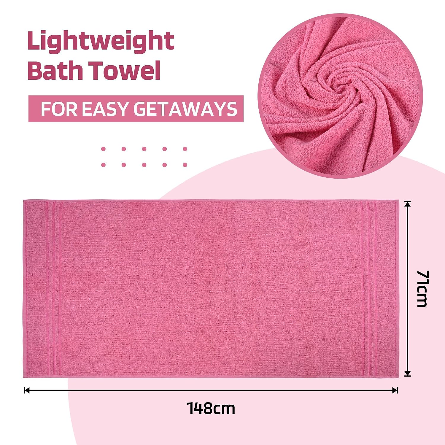 Kuber Industries Bath Towel 900 Gsm | Towel For Bath, Gym, Travel & Beach | Plain Lining (Pink)- Pack Of 2