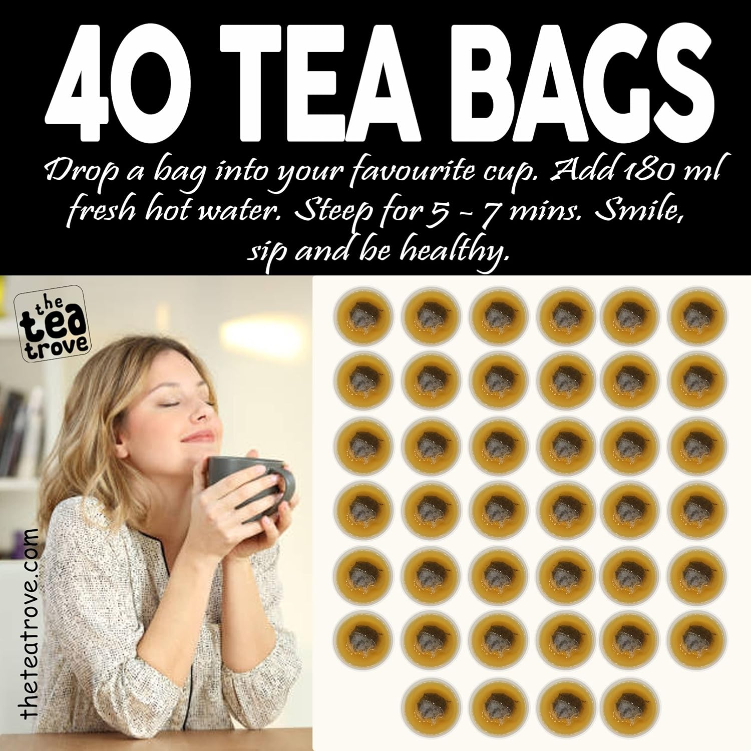 The Tea Trove Organic Peppermint Herbal Tea Bags In Resealable Pouch - 40 Pyramid Tea Bags | Environmentally Friendly Packaging - Eco Friendly, Caffeine Free