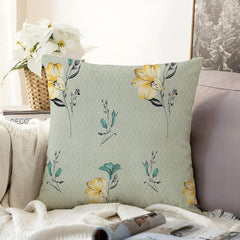 Microfiber Square Pillow Cushion For Sofa & Bed, Light Green - 24 X 24 Inch | Flower Deigns, Fluffy For Comfort & Back Support | Breathable, Premium Cotton Cushion Cover With Zip - Set Of 1