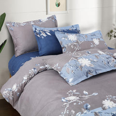 1 King Size Elastic Fitted Bedsheet With 2 Pillow Cover + Comforter - 72 X 78 Inches, Blue & Grey | Suitable For All-Season Use | Soft To Touch, Light Weight