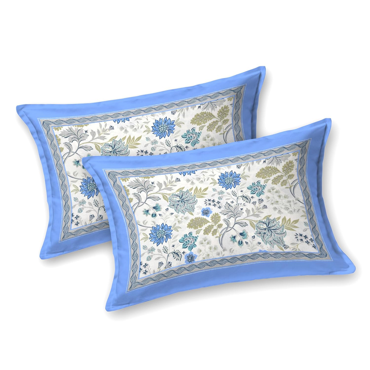 Jaipuri Cotton Bedsheet For King Size With 2 Pillow Covers | 93 X 108 Inches, Blue & White | Ultra-Soft & Skin-Safe | Breathable Summer Comfort