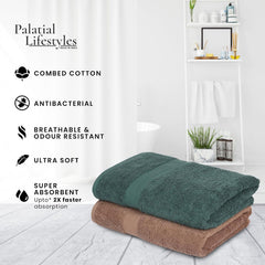 Palatial Lifestyles Cotton Bath Towel 1000 Gsm | Ultra-Soft & Highly Absorbent 100% Cotton Large Size Bath Towels (Baby Pink & Green) - Set Of 2