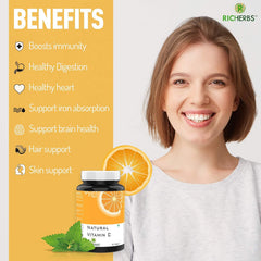Richerbs Natural Vitamin C Double Strength Formula | Natural Sourced Vitamin C With Zinc | Immunity, Antioxidant & Skincare For Men And Women | 60 Tablets , 100gm 0.2lbs Each Pack Of 2
