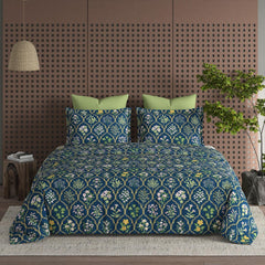 1 Double Bedsheet For King Size With 2 Large Size Pillow Covers - 108 X 108 Inches, Navy Blue | Light Weight, Suitable For All Seasons & Easy To Wash