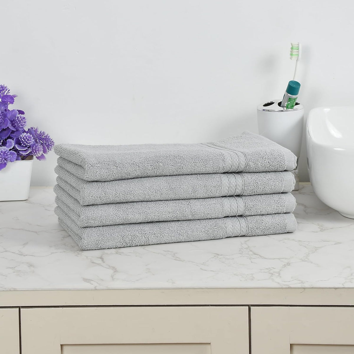Fresh From Loom Luxury Fur Collection Hand Towel 500 Gsm Napkins Cotton High Absorbency Double Stitched Size (Grey) - Set Of 4