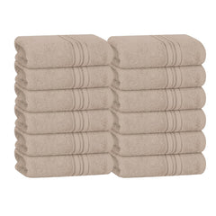 Boutiquo Ultra Soft 100% Cotton Washcloths 1800 Gsm | Contains Face Cloths Compact & Lightweight Multi Purpose Washcloths - Tan (12 Piece)
