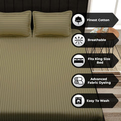 Satin Stripes King Size Cotton Bedsheet With 2 Pillow Covers - 108 X 108 Inches, Brown | Perfect For Home Decor, Guest House | Ideal For All Seasons
