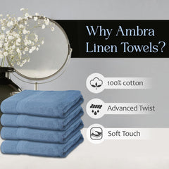 Ambra Linens 500 Gsm Highly Absorbent Towel 100% Cotton, Soft & Plush All Seasons Use, Large, Everyday Use, Durable (4 Pcs Sky Blue)
