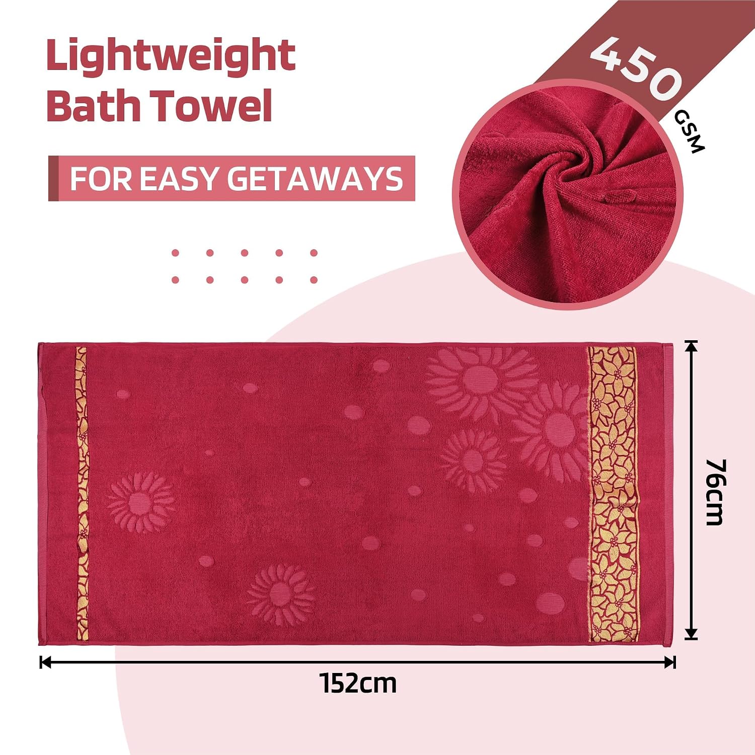 Kuber Industries Cotton Bath Towel 500 Gsm | Wrinkle Resistant Towels | Quick-Dry Travel Velvet Border Towel For Men & Woman -Maroon (Pack Of 1)
