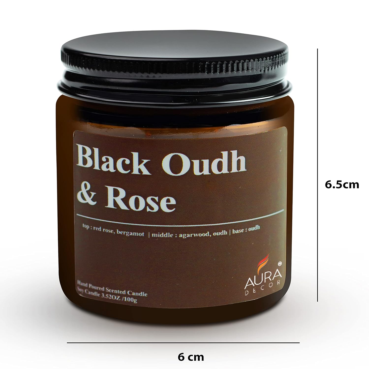 BLACK OUDH & ROSE SOY WAX AMBER JAR CANDLE | VOTIVE CANDLE BEST FOR GIFT CANDLE