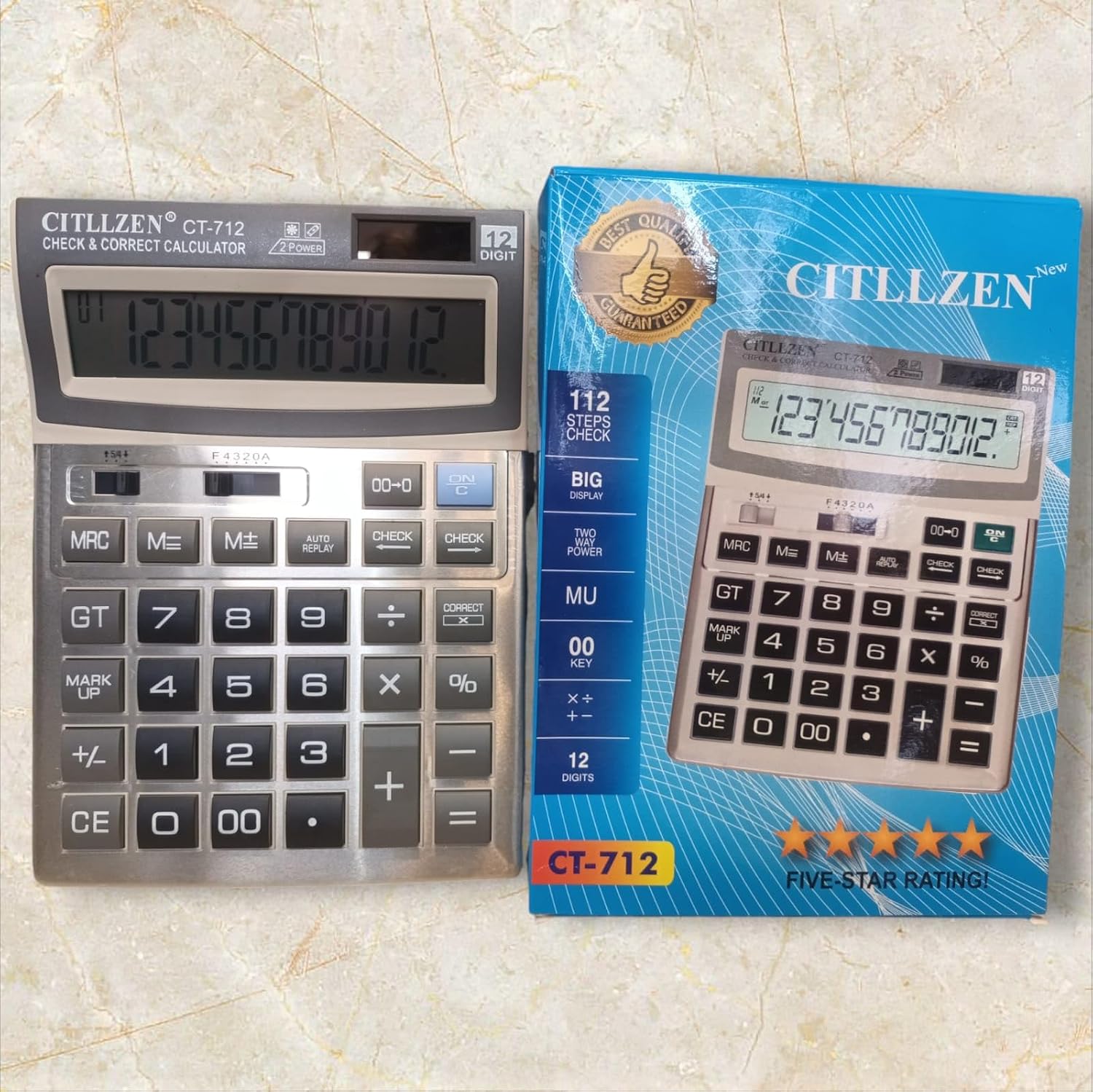 Citllzen-Electronic Calculator 12-Digit Big Display |112 Steps Check Correct - Batteries And Solar Power