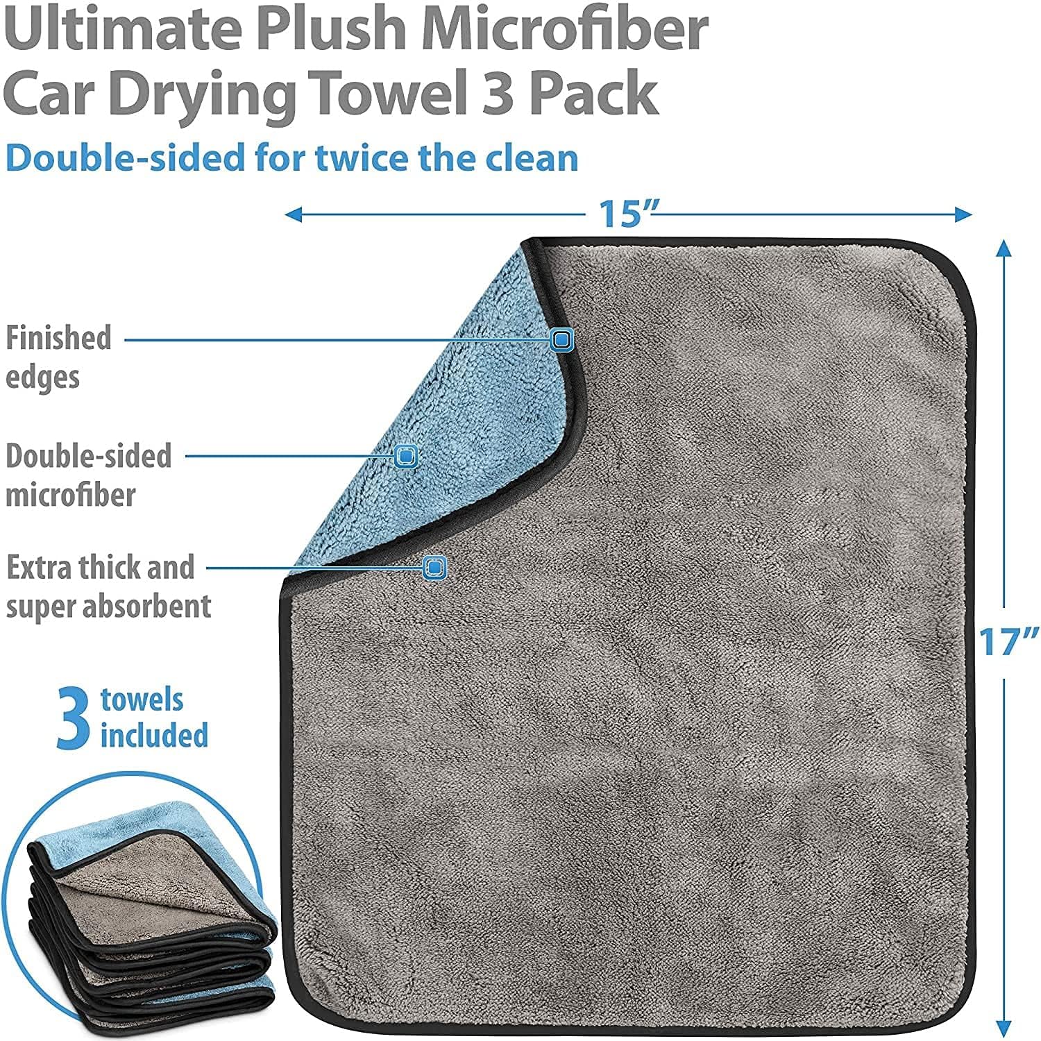 Auto Hub Heavy Microfiber Cloth For Car Cleaning & Detailing, Double Sided, Extra Thick Plush Microfiber Towel Lint-Free, 800 Gsm | Pack Of 4 (Blue)