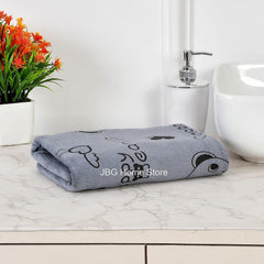 Jbg Home Store Kids Bath Towel 250 Gsm | Premium Microfiber Quick Drying Towels For Babies, Cartoon Print Wash Dry Cloth Towel (Grey Bear) - 1 Pcs