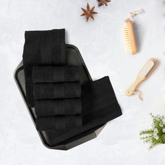 Trident Soft Comfort Air Rich 100% Cotton Towel 500 Gsm | Highly Absorbent Towels For Men/Women, 6 Pcs Face Towel Set (Black)