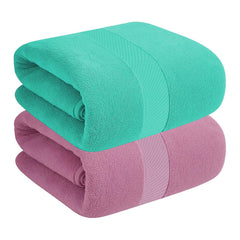 House Of Terry 100% Cotton Bath Towel 900 Gsm | Quick Dry, Soft & Absorbent, Fade-Resistant, Skin-Friendly For Men & Women Towel (Turquish & Lilac) - Pack Of 2