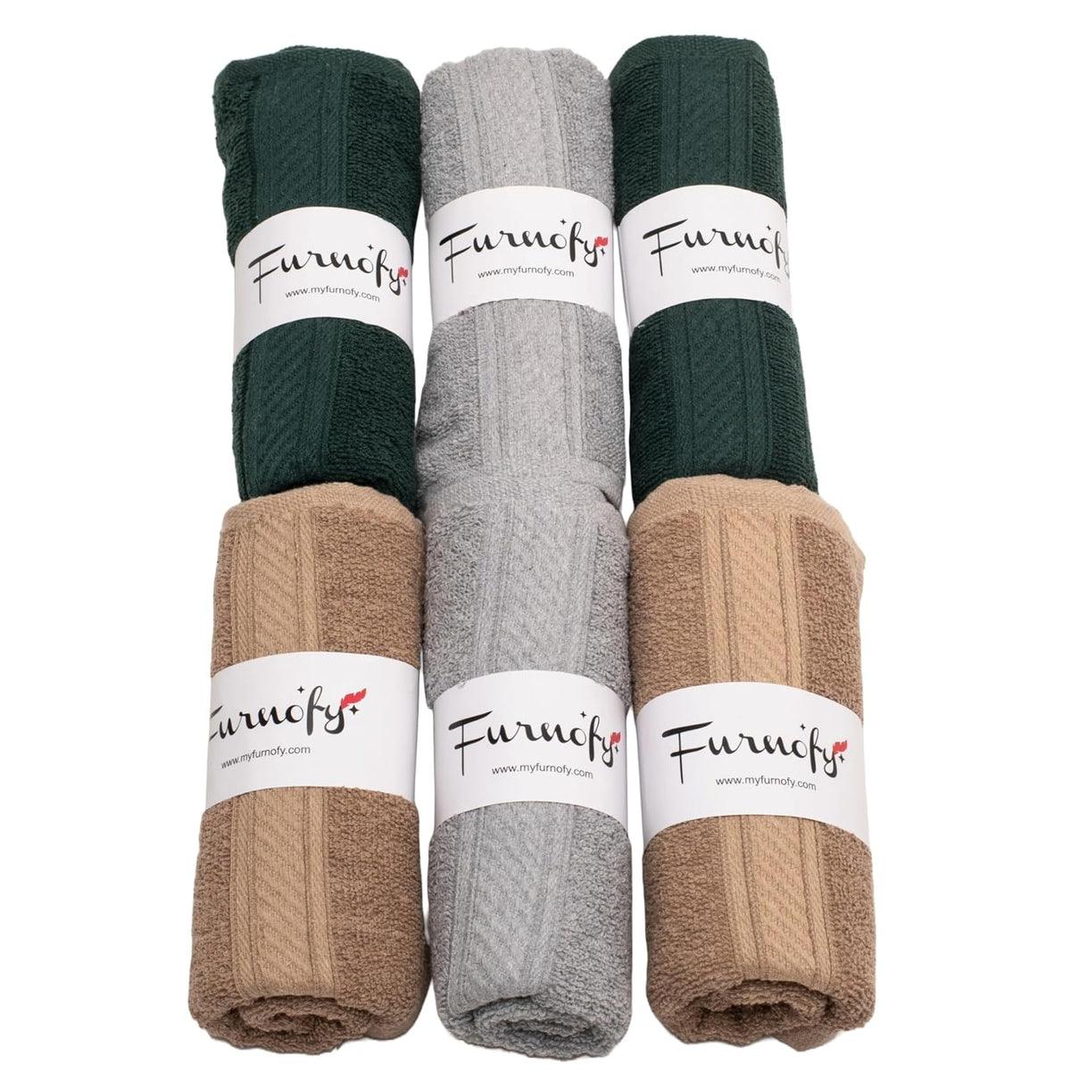 Furnofy 450 Gsm Hand Towel Set Of 6 Soft, Absorbent & Quick Dry Towel For Gym, Home, Kitchen, Pool, Travel - (Grey, Olive, Beige)