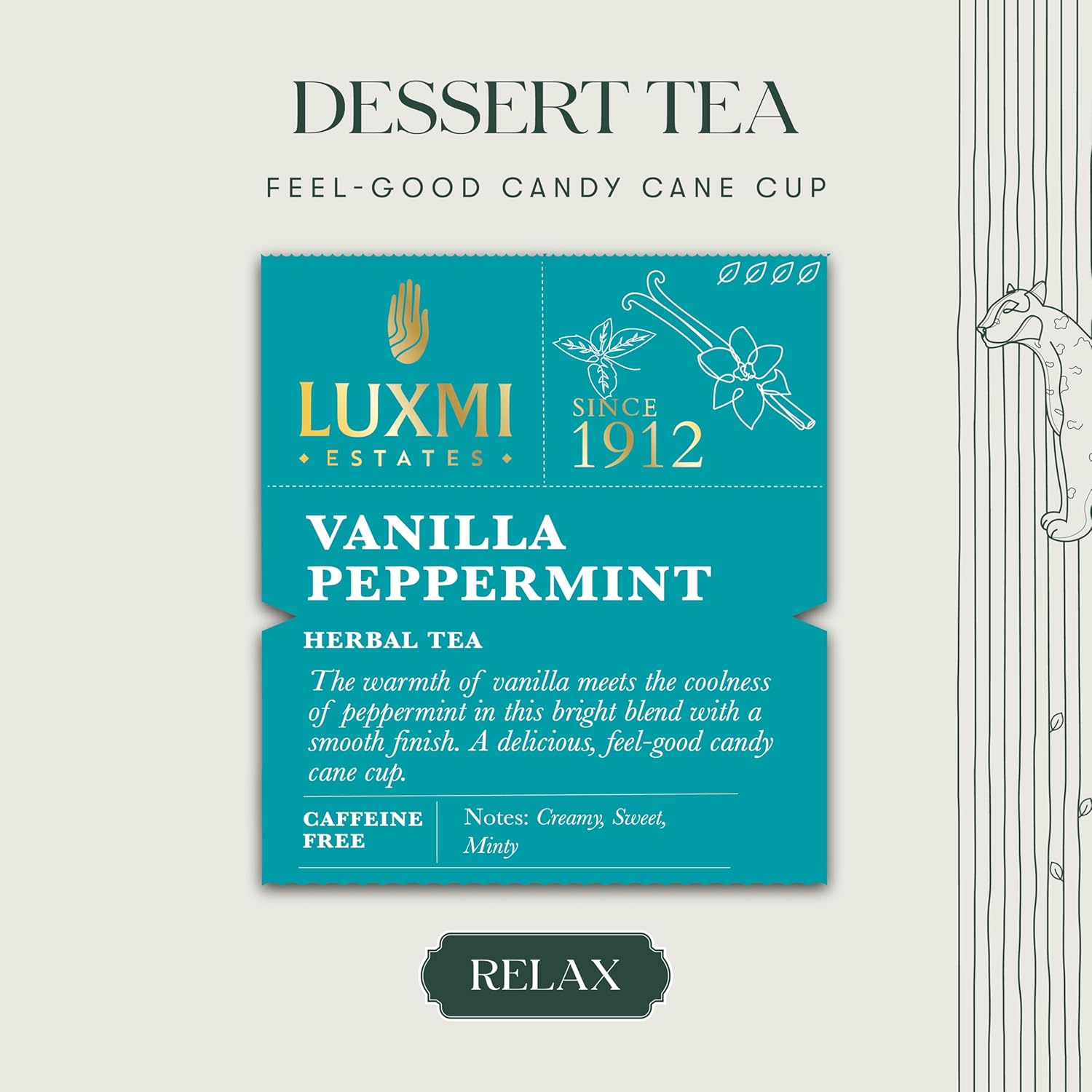 Luxmi Estates Vanilla Peppermint Herbal Tea - 25gm, 0.8 Ounce, 12 Cups | USDA Certified Organic Herbal Tea - Gluten Free, Caffeine Free Tea Bags
