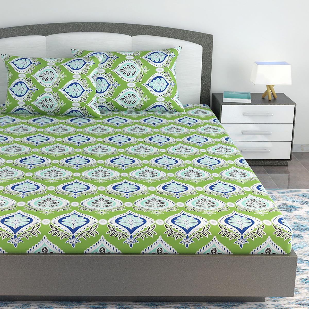 King Size Double Bedsheet With 2 Pillow Covers - 108 X 108 Inches, Light Green | Soft & Durable For Everyday Use - All Season Comfort