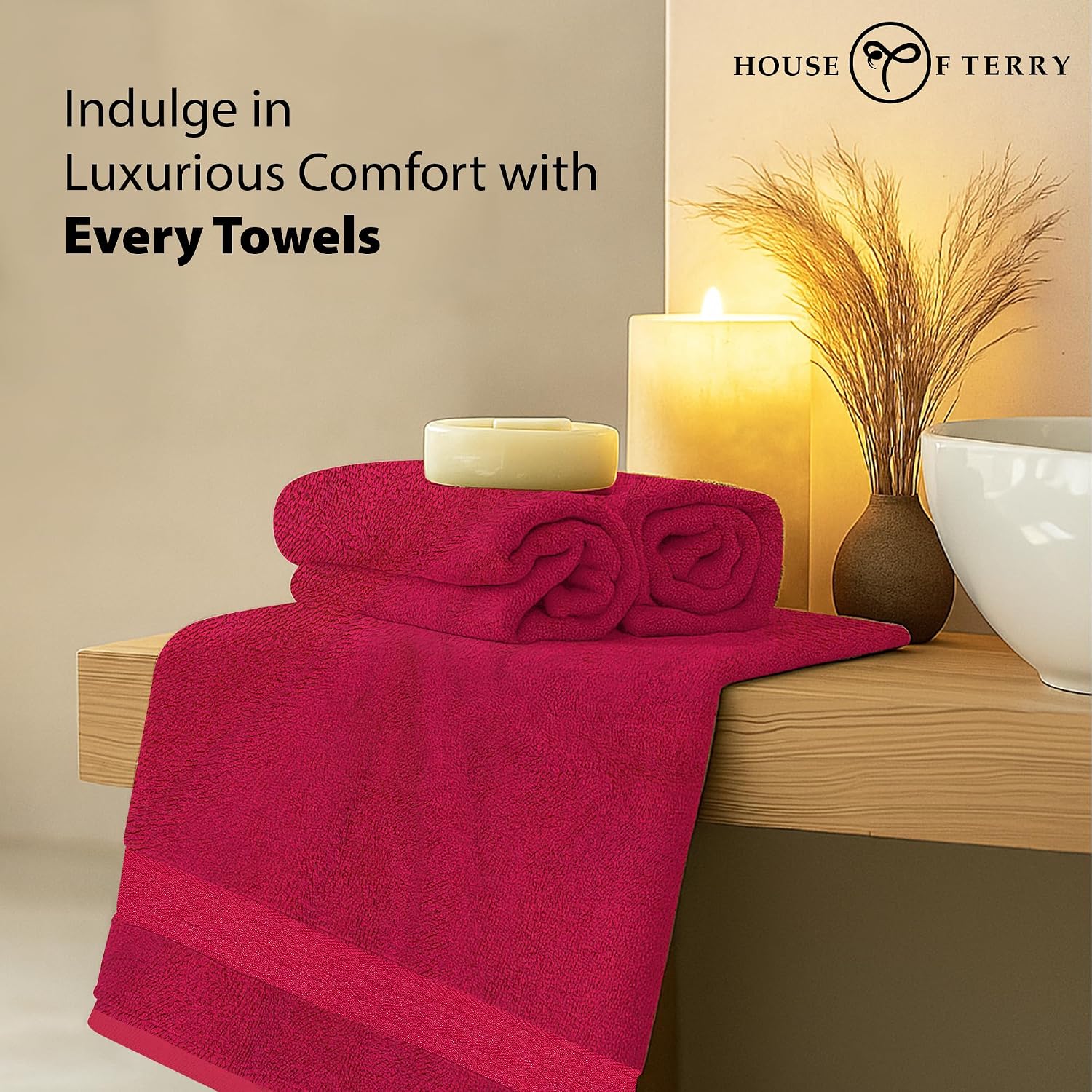 House Of Terry 100% Cotton Bath Towel 1000 Gsm | Quick Dry, Soft & Absorbent, Fade-Resistant, Skin-Friendly, For Men & Women Towel (Paradise Pink) - Pack Of 2