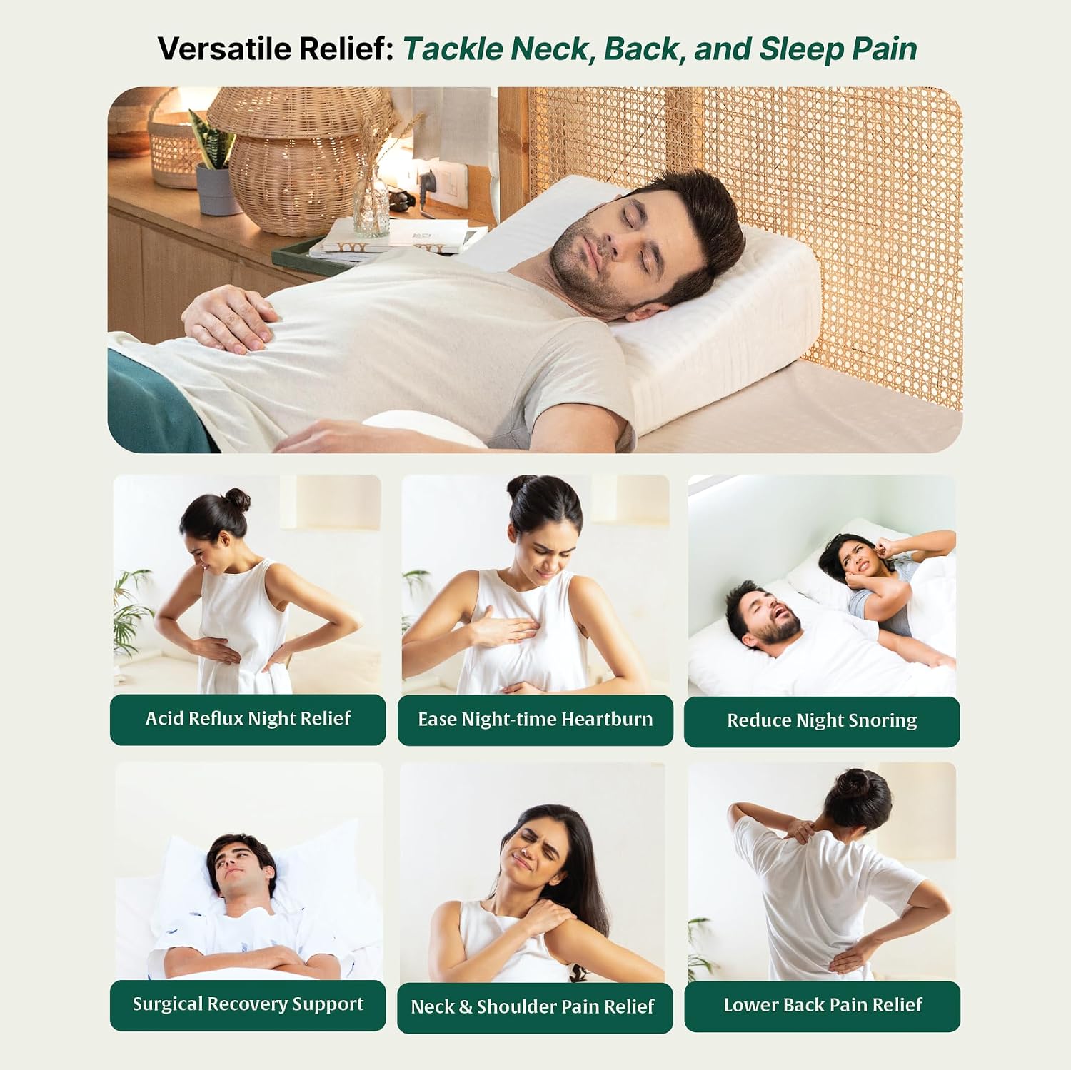 Orthopedic Bed Wedge Pillow, Memory Foam Pillow For Sleeping, Standard Size - 18 L X 18 W X 10 H Inch | For Acid Reflux, Neck Pain Relief, Anti Snoring, Pregnancy Maternity Pillow