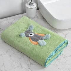 Urbanleaf Premium Microfiber Kids Bath Towels 300 Gsm | Quick Drying Towels For Unisex Kids Cartoon Print Baby Towel (Pista Green)