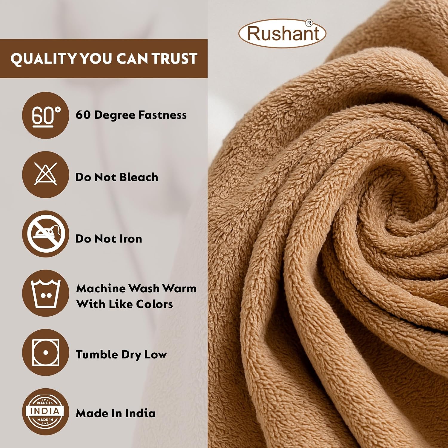 Rushant 100% Combed Cotton Hand Towels 400 Gsm | Ultra Soft, Quick Dry & Super Absorbent For Home, Gym & Travel (Beige) - Set Of 2