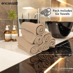 Encasa Xo Kitchen Hand Towels Set 150 Gsm | Waffle Weave & Flat Hand Towel | Quick Drying Reusable Cotton Washcloths | Set Of 6 (Beige)