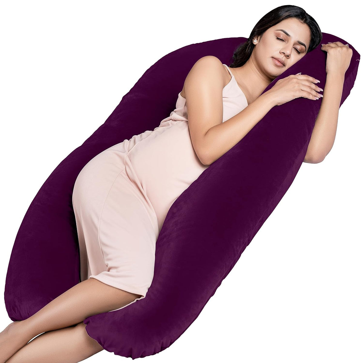 Full Body U Shape Pregnancy Pillow For Women, Maternity Pillow, Purple Color | Pillow Gift For Pregnancy Sleeping, Premium Velvet Cover With Zip | Adjustable & Washable, Relieves Pain