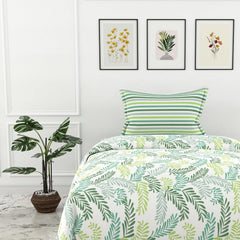Bedsheet For Single Size With 2 Pillow Covers - 54 X 84 Inches, Cream & Green | Light Weight, Suitable For All Seasons & Easy To Wash