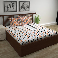 Cotton Double Bedsheet With 2 Pillow Covers | 87 X 100 Inches, White & Peach - Soft & Breathable Fabric | Comfortable For Daily Use
