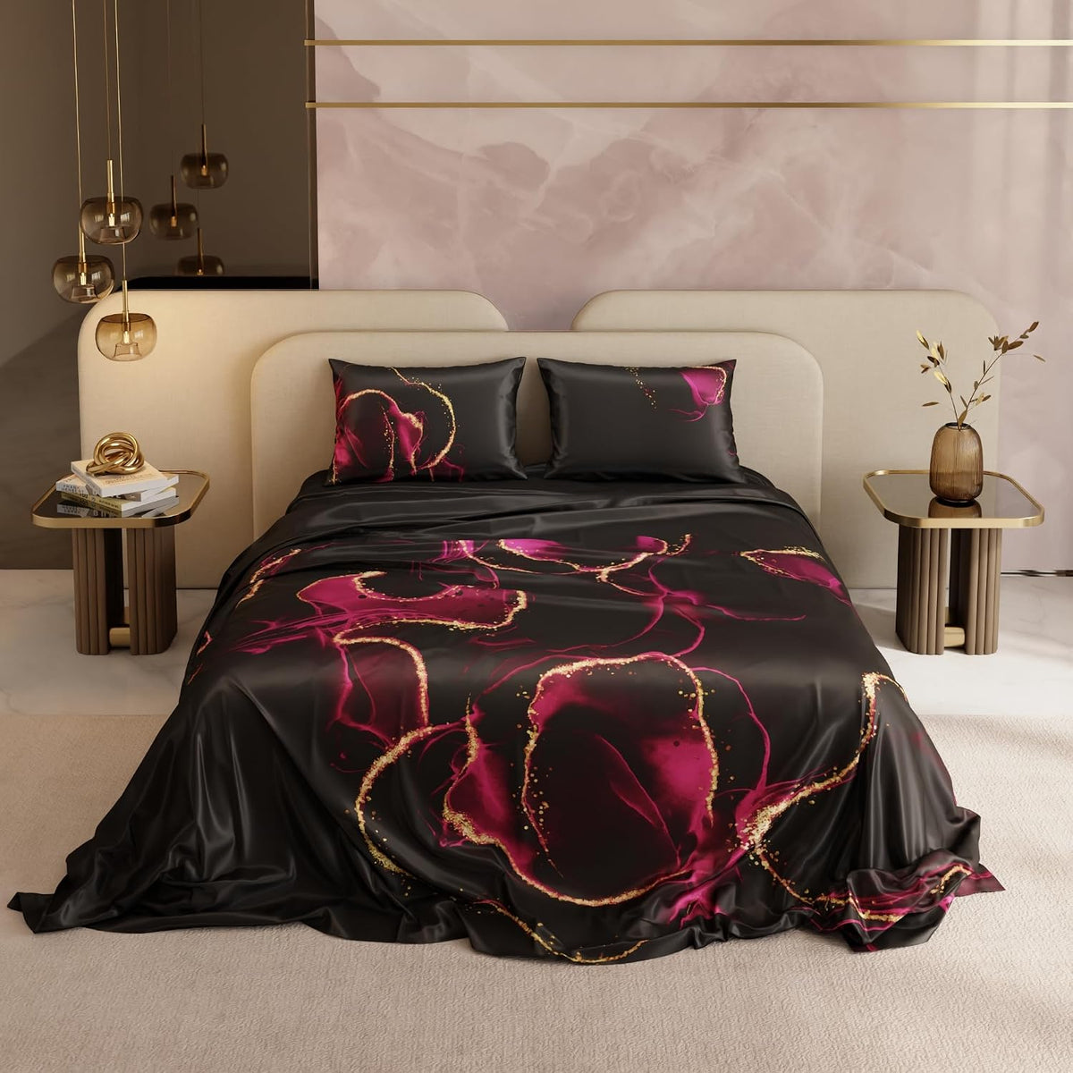 King Size Bedsheet With 2 Pillow Covers - 90 X 100 Inches, Black | Breathable & All-Season | Skin & Hair, Fade & Wrinkle Resistant