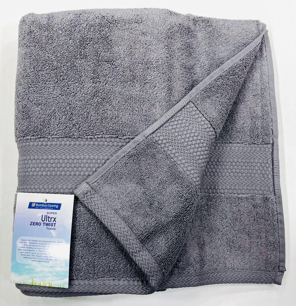 Bombay Dyeing Ultrx 100% Cotton Large Size Premium Bath Towel 650 Gsm - Grey