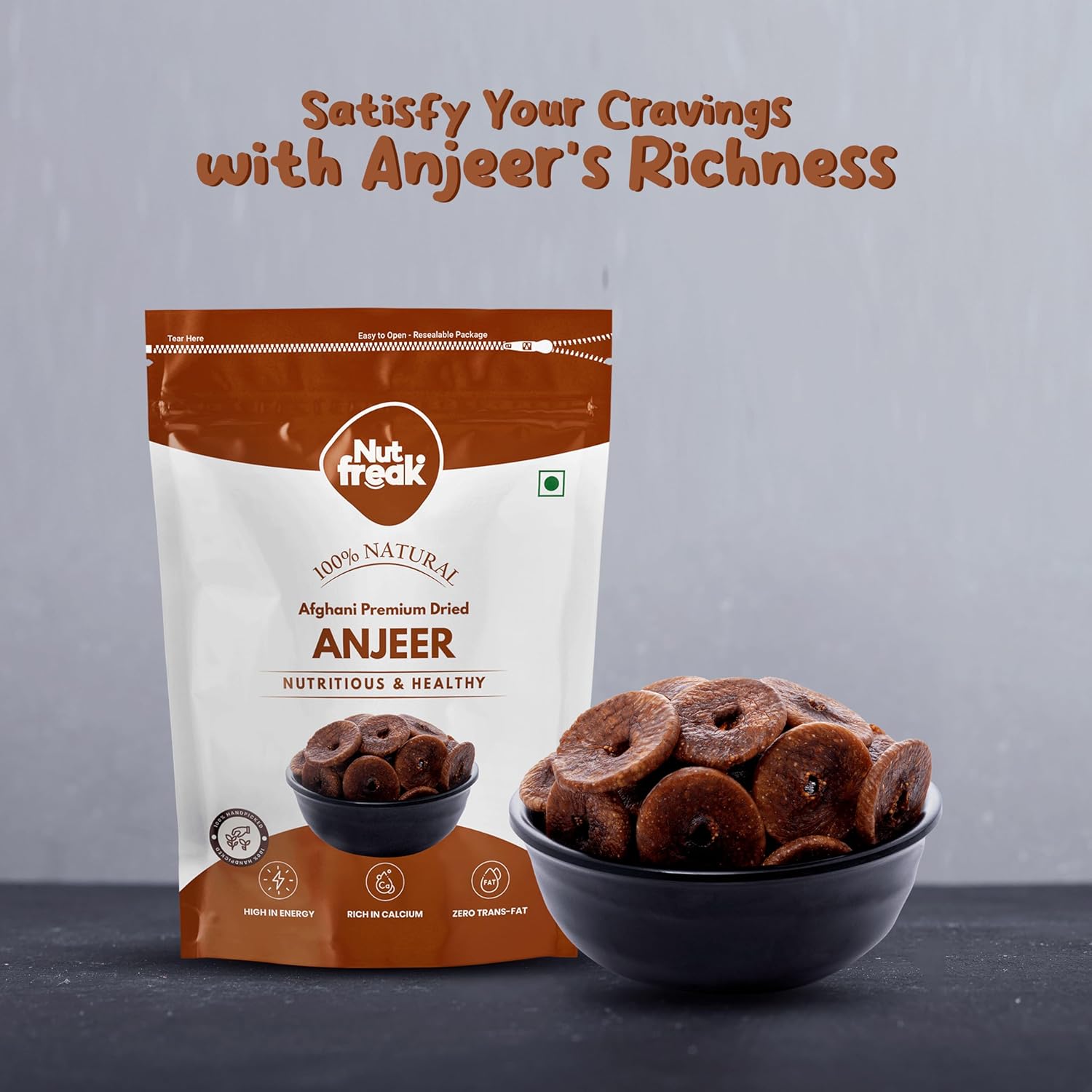 100% Natural Dried Afghani Anjeer By Nut Freak 500gm, | Nutritious & Natural Dried Figs Jumbo Size & Bright Colour | Healthy Snack Dry Fruit Nut | 17.6 Ounce