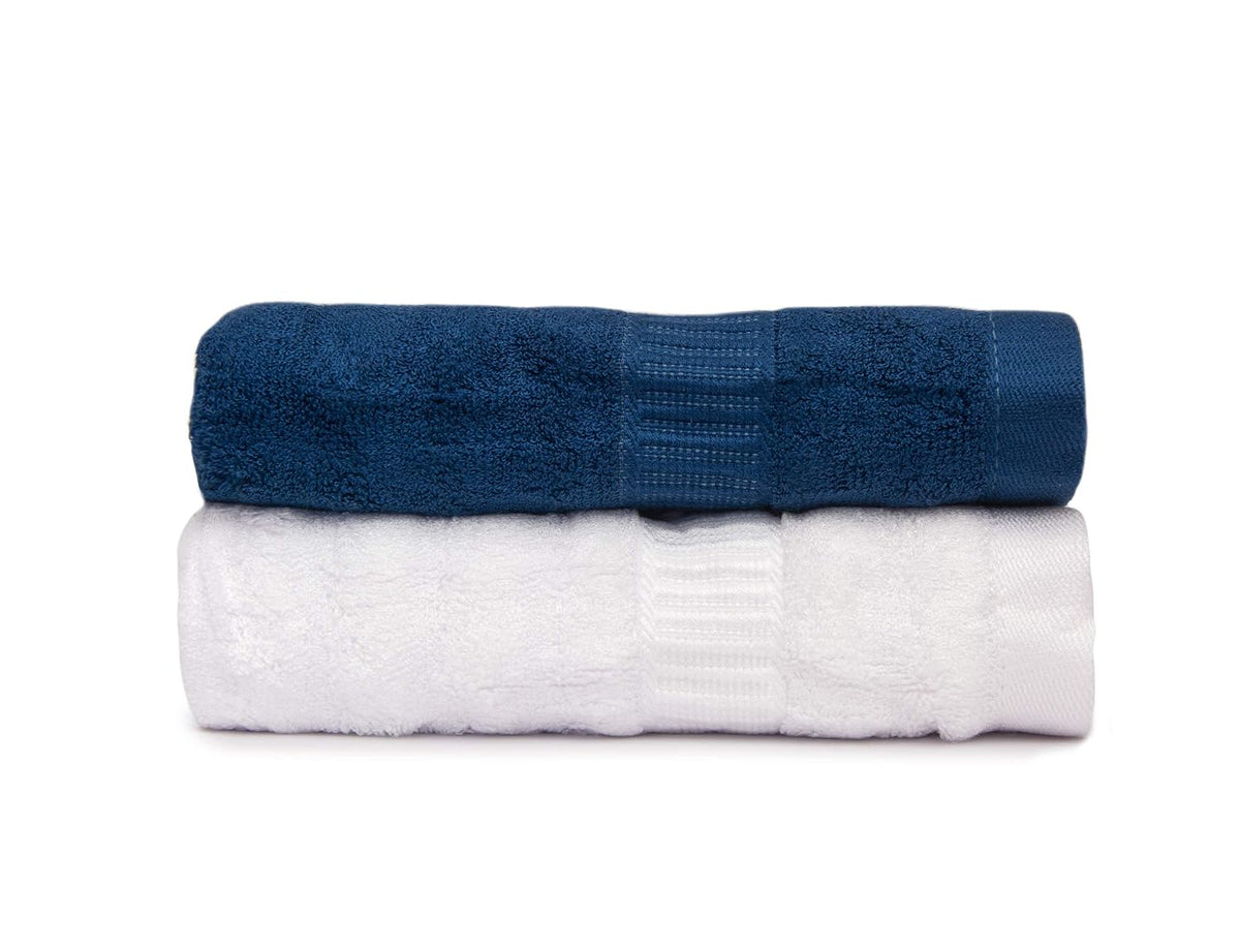 Mush Bamboo 100% Bamboo Hand Towels 400 Gsm | Ultra Soft, Absorbent & Quick Dry Towel (Navy Blue & White) - Set Of 2