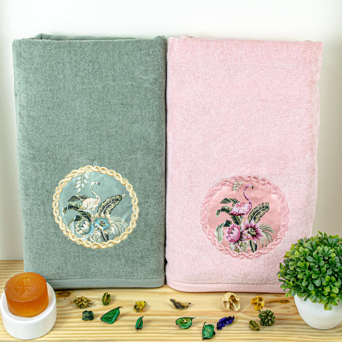 Akiko Home Prima Dream 100% Cotton Bath Towels 900 Gsm | Soft, Absorbent & Durable, Cotton Bath Towel | Pack Of 2 (Peach & Green)