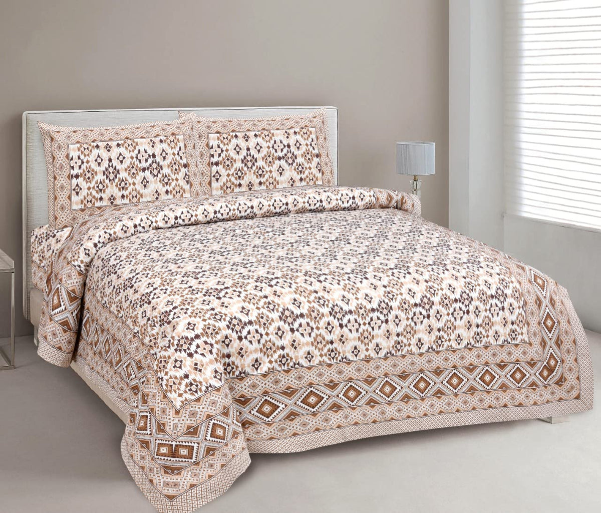 Jaipuri Bedsheet King Size With 2 Pillow Covers - 90 X 108 Inches, Beige | Luxurious Comfort & Breathability | Super Soft Breathable & Wrinkle Free