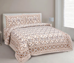 Jaipuri Bedsheet King Size With 2 Pillow Covers - 90 X 108 Inches, Beige | Luxurious Comfort & Breathability | Super Soft Breathable & Wrinkle Free