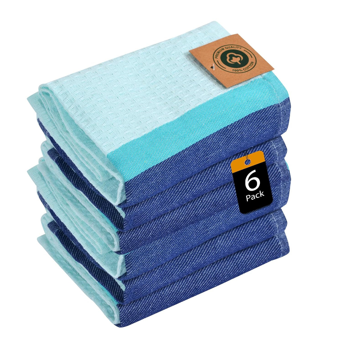 Suntails Cosmic Turkish Cotton Hand Towel 175 Gsm | Quick-Dry, Lightweight Towel With Striped Design & Fringe (Deflt Blue)- Pack Of 6
