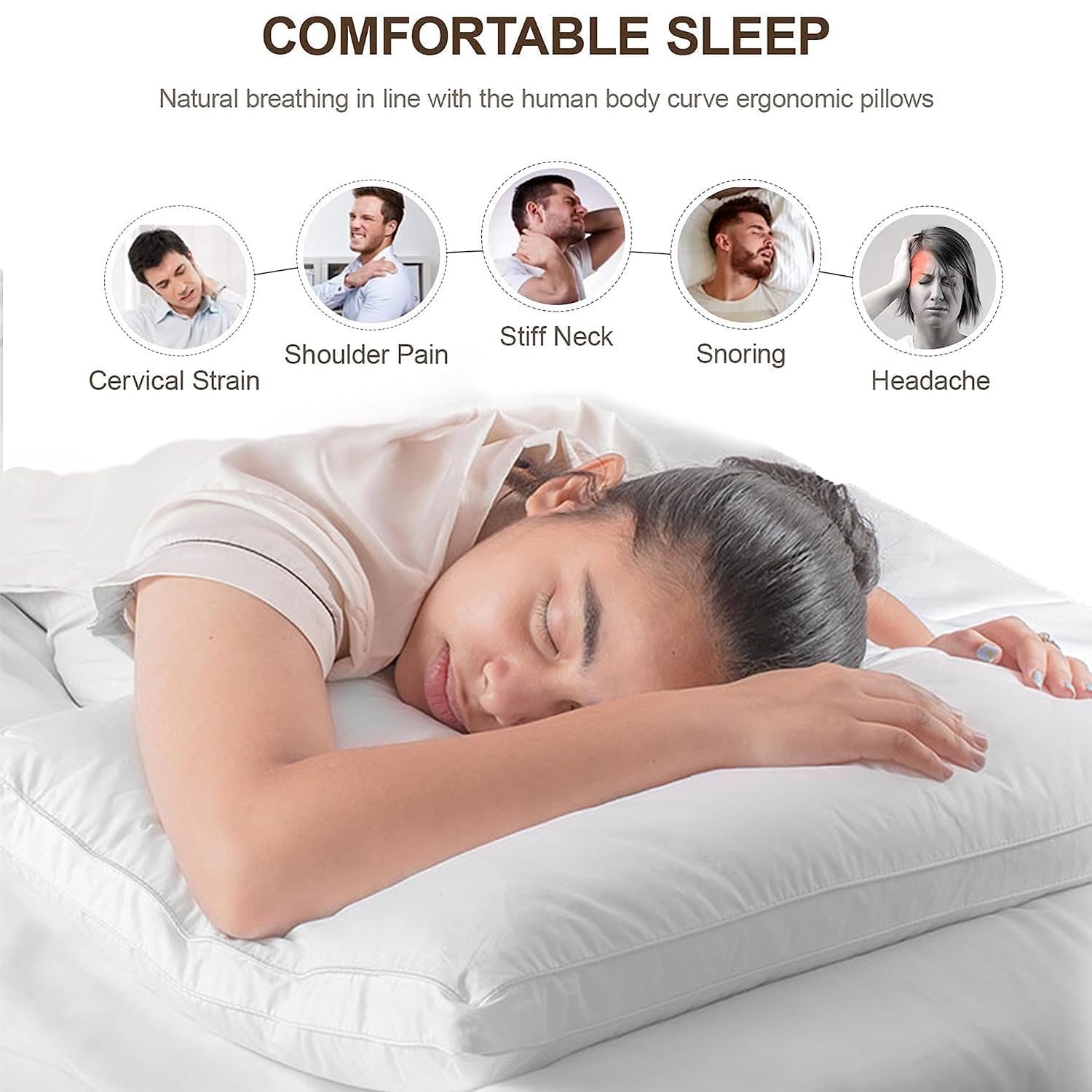 Microfiber Doctor Pillow Soft Fluffy Pillow For Sleeping, White - 45 X 68 Cm | Dr. Pillow For Neck & Shoulder Pain, Back & Side Sleeper | Cervical Pain, Neck Support, Spondylitis, Washable