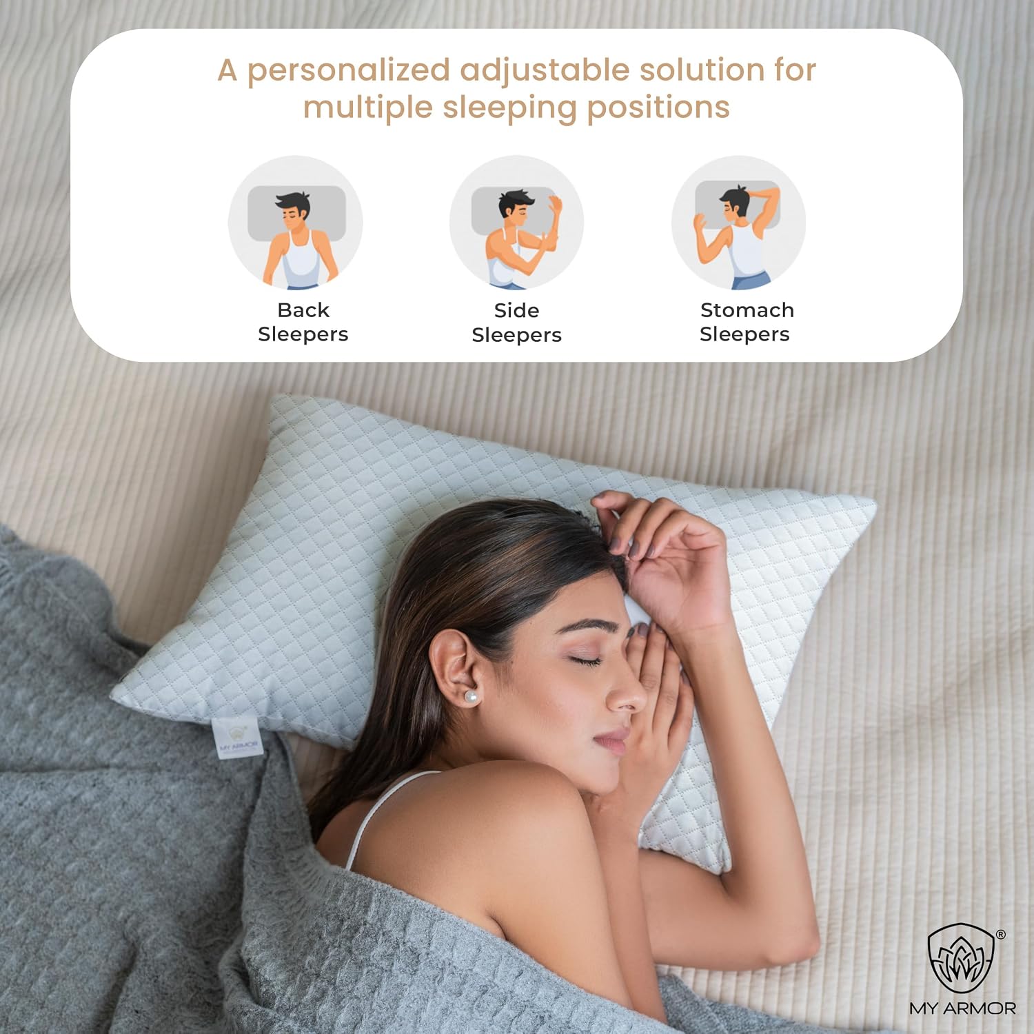 Memory Foam Pillow, Bed Pillow, White Checks Color - 17 X 27 Inch Inch | Antimicrobial Cover, Portable, Cooling, Adjustable, Compressible, Removable Cover, Long-Lasting - 1 Piece