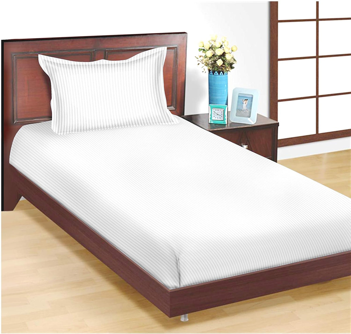Ultra Premium 100% Pure Cotton Single Bedsheet With 1 Pillow Cover | 54 X 90 Inches, White - Soft & Breathable Flat Bed Sheet Set