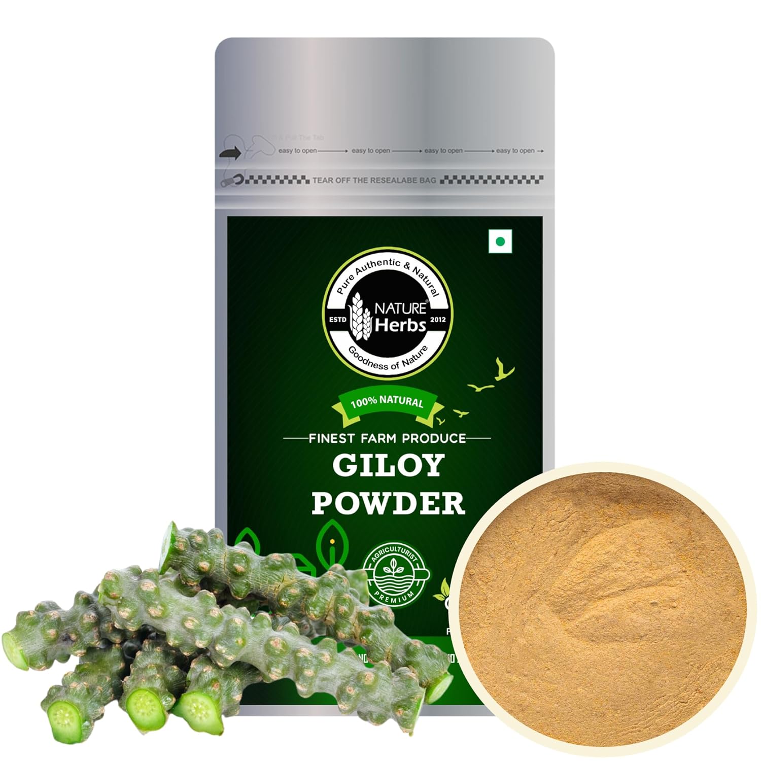 Nature Herbs 100% Pure Giloy Powder, Helps Improve Digestion & Boost Immunity | 200gm 0.4lbs Each Pack Of 2