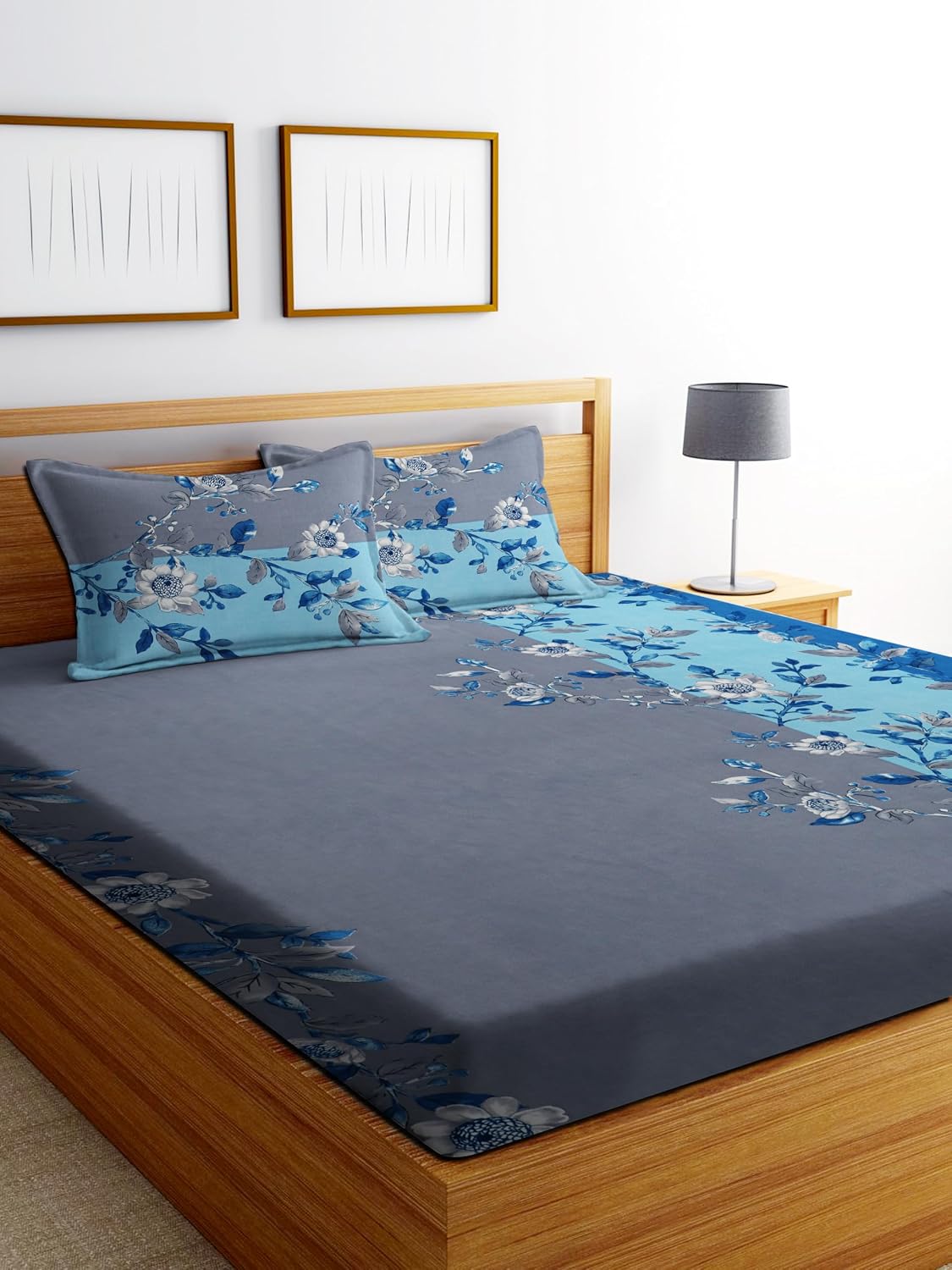 1 Bedsheet King Size 2 Matching Pillow Covers - 72 X 780 Inches, Grey & Blue | All Around Elastic Soft & Durable Bedding For Bedroom - Lightweight Perfect For All Seasons