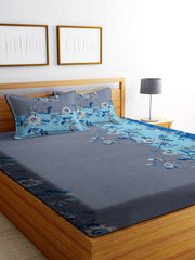 1 Bedsheet King Size 2 Matching Pillow Covers - 72 X 780 Inches, Grey & Blue | All Around Elastic Soft & Durable Bedding For Bedroom - Lightweight Perfect For All Seasons